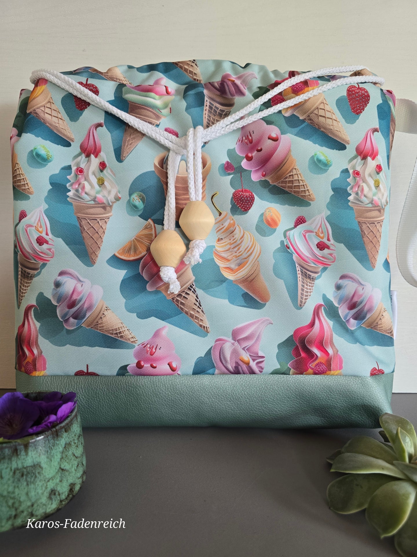 Große Karo Bag, mit viel Liebe handgenäht, Modell Lust auf Eis, grün