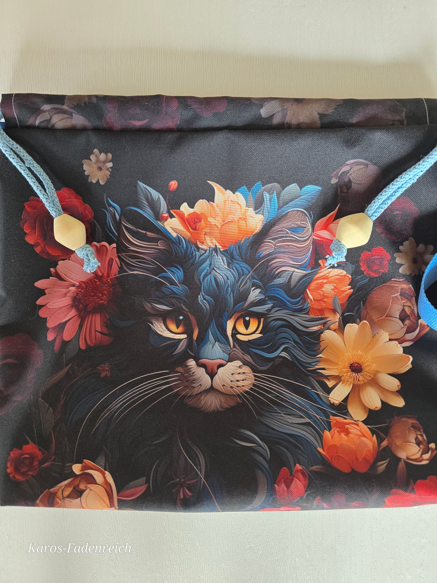 Große Karo Bag, mit viel Liebe handgenäht, Modell Dunkle Katze