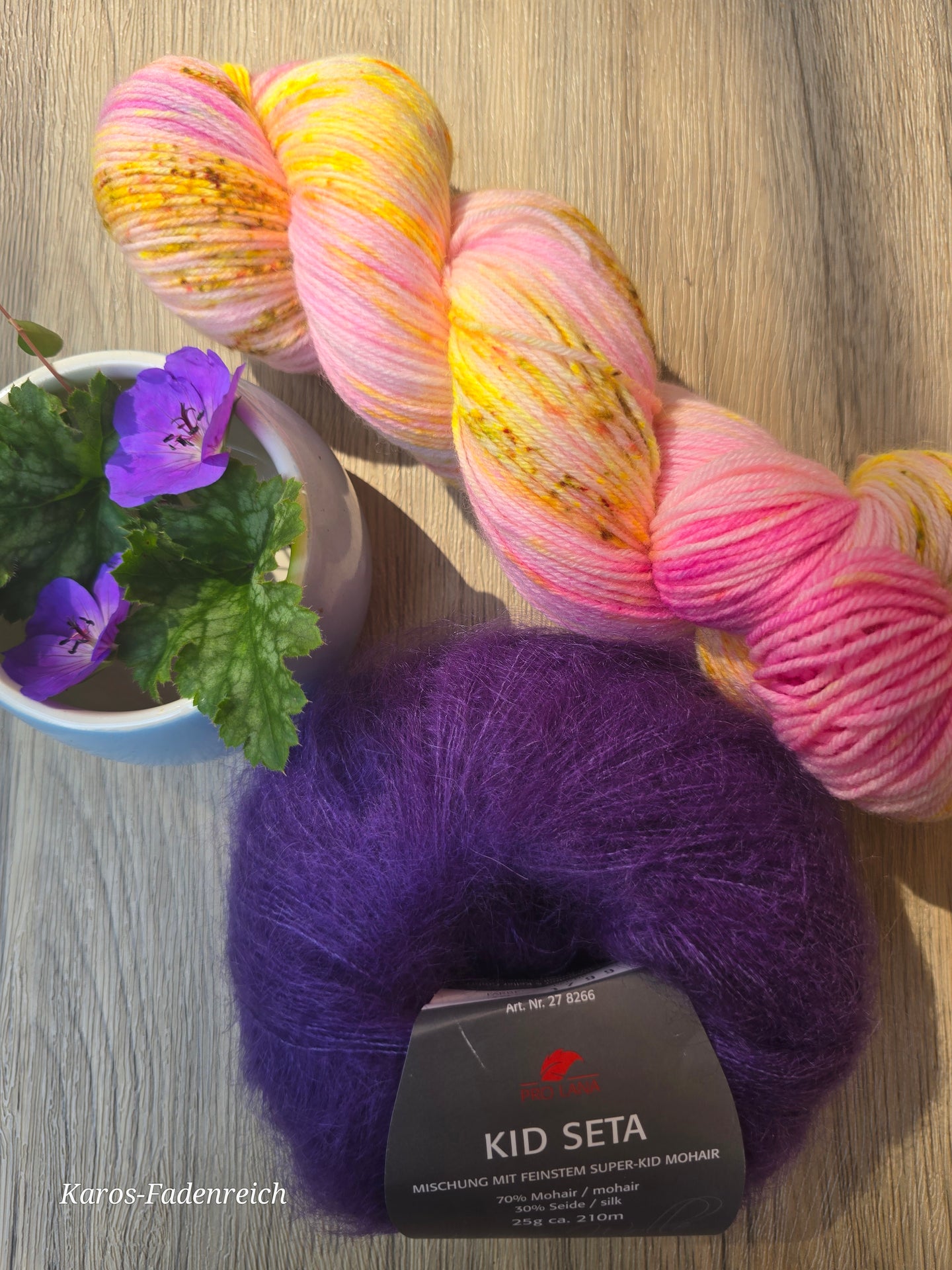 Fleur Set #5 Oasis400 und ProLana Seta Suri Set, Fingering weight,100 Gramm, 400 Meter,4 Knäuel Seta Suri.